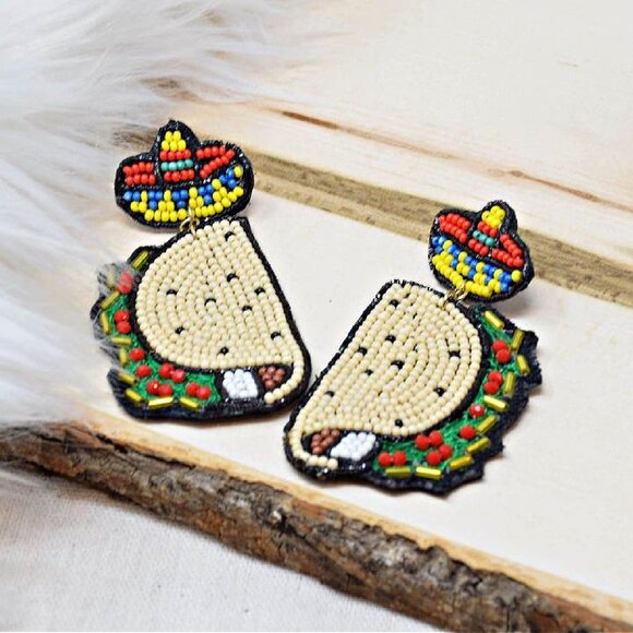 NEW Coin Pouch & Earrings TACO NIGHT Mexican Fiesta Seed Beaded GIFT SET - Picture 5 of 6